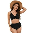 thumbnail image 5 of Wamejoo Women's High Waisted Bikini Sets Matel Tummy Control Swimsuits V Neck Twist Front Bathing Sui (Black, L), 5 of 9
