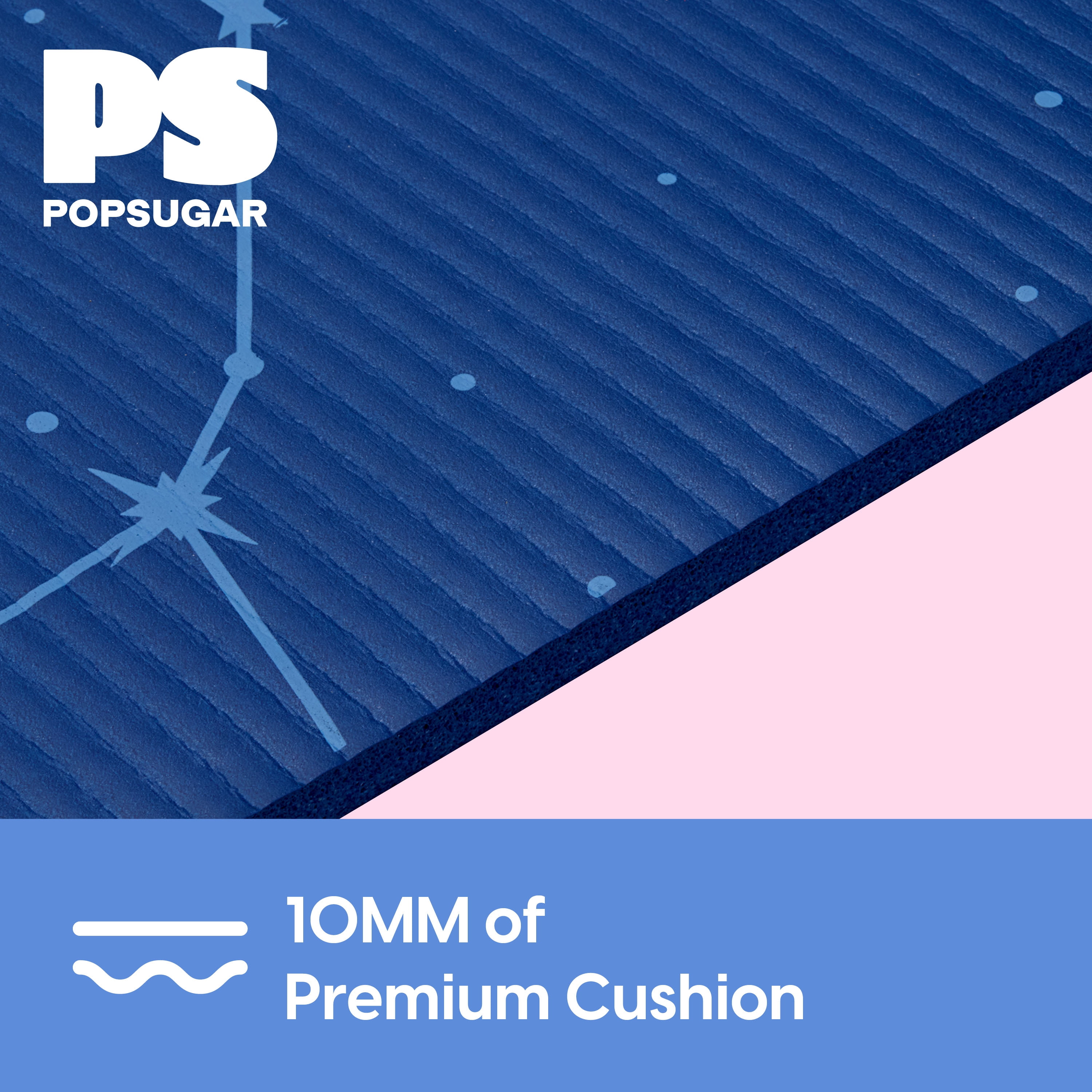Popsugar Fitness Mat, 24" x 72" x 10mm Thick, Constellation Blue