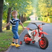Carevas Kids Dirt Bike Battery-Powered Ride-On Electric Motorcycle with Charging Battery, Training Wheels Red