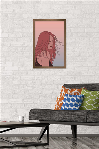 Hand Drawn Woman With Blowing Hair Wall Poster, 14.725" x 22.375" Framed