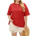 thumbnail image 3 of Langwyqu Plus Size Women Solid Color Round Neck Short Sleeve Casual T-Shirt Blouse, 3 of 5