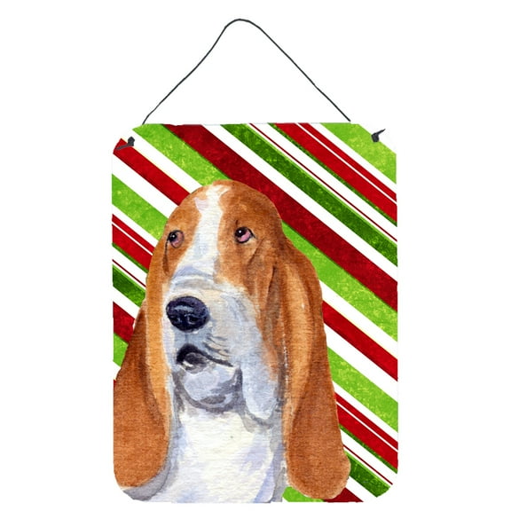 Basset Hound Candy Cane Holiday Christmas Wall or Door Hanging Prints