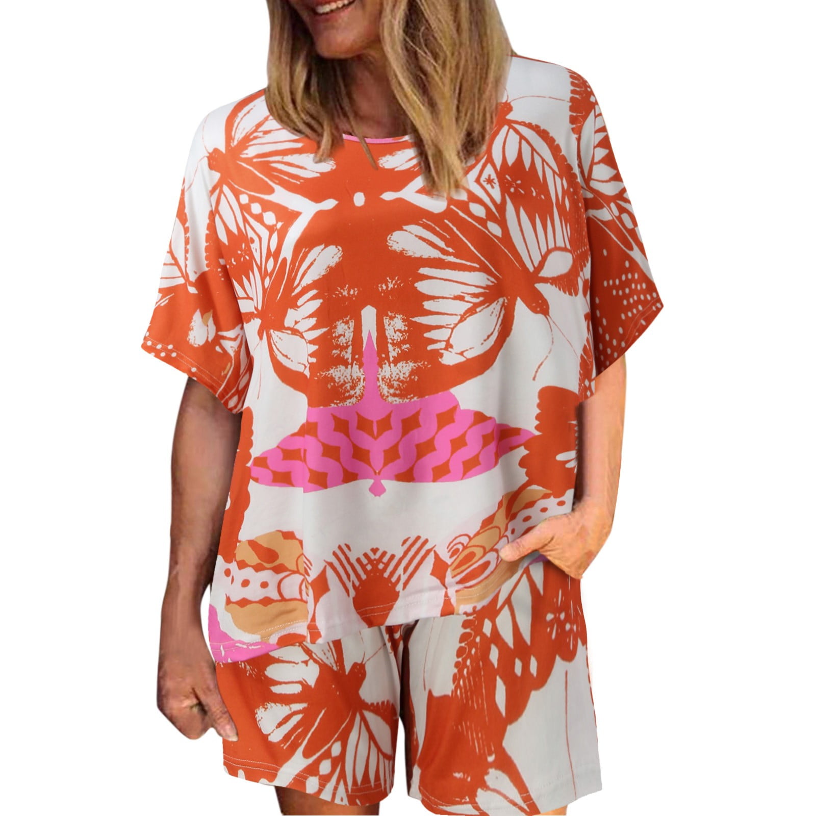 KaLI_store Plus Size Short Sets Women's Two Piece Lounge Sets for