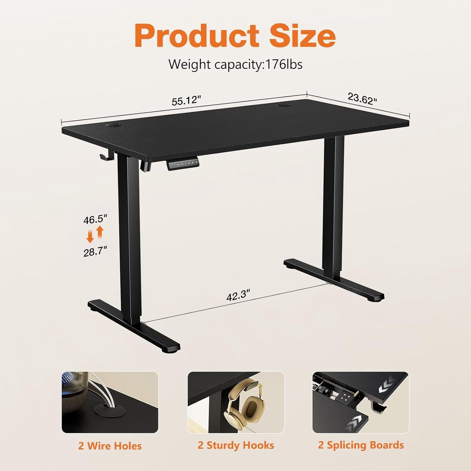AENKYO Electric Height Adjustable Standing Desk with T-Shaped Metal Frame, Ergonomic Home Office Workstation for Computer, Modern Sit to Stand Desk，Black