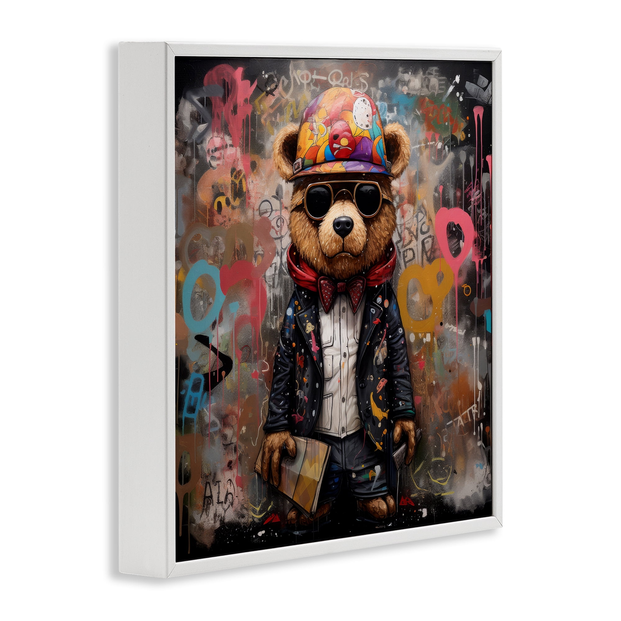 Stupell Industries Urban Graffiti Bear Animals & Insects Painting White Framed Art Print Wall Art, 24 x 24