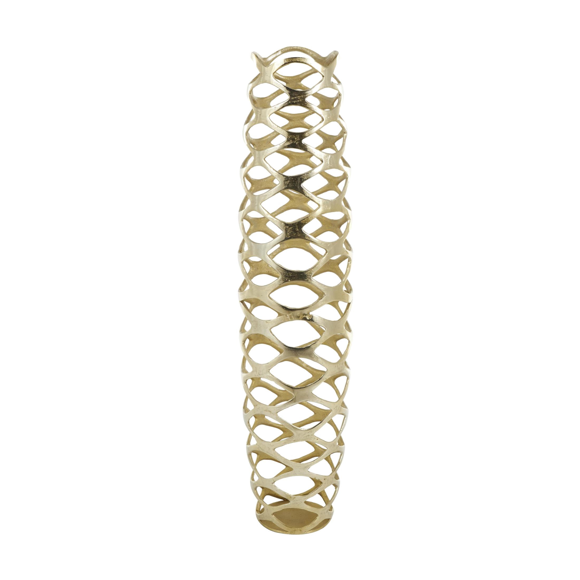 DecMode 39" Geometric Tall Cutout Gold Aluminum Metal Vase