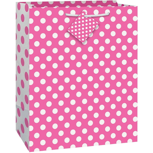Hot Pink Polka Dot Gift Bag, 12.75" x 10.5"