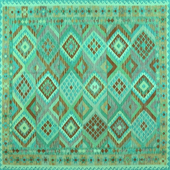 Ahgly Company Indoor Square Abstract Turquoise Blue Contemporary Area Rugs, 7' Square