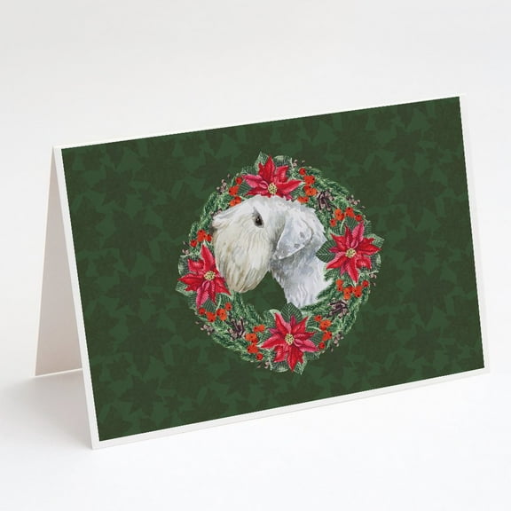 Sealyham Terrier Poinsetta Wreath Greeting Cards and Envelopes Pack of 8