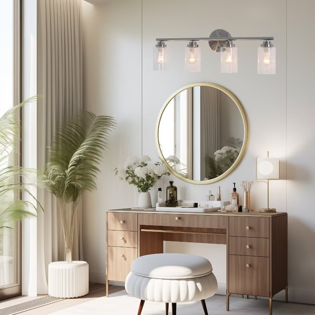 FINE MAKER Vanity Light Fixtures, 4 Lights Indoor Modern Sand Nickel Bathroom Mirror Wall Lights with Clear Glass Shade Metal Wall Mount Light