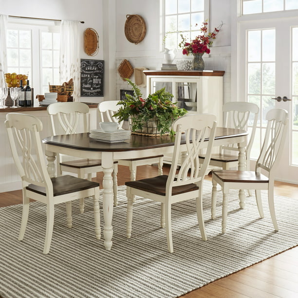 Weston Home Two Tone 7 Piece Dining Set, Antique White Dining Table Set