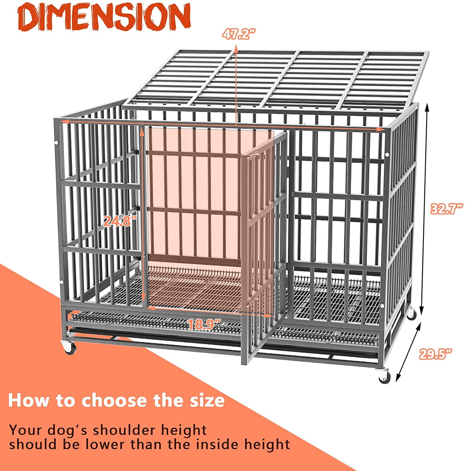 Vitesse Heavy Duty Indestructible high Anxiety  Dog Crate cage for Outdoor and Indoor with Removable Tray