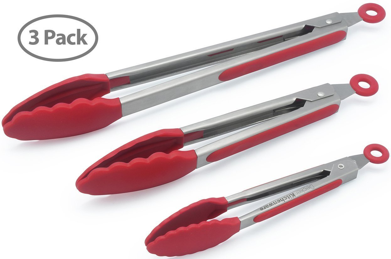 The holm Set of 3 Heavy Duty, Nonstick, Stainless Steel Kitchen Red