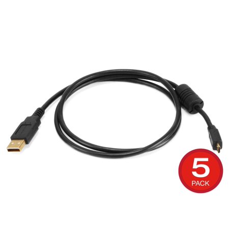 UPC: 0889028140659 | Monoprice USB-A to Micro B 2.0 Cable – 3 Feet – Black (5-Pack) 5-Pin 28/24AWG Gold Plated Connectors