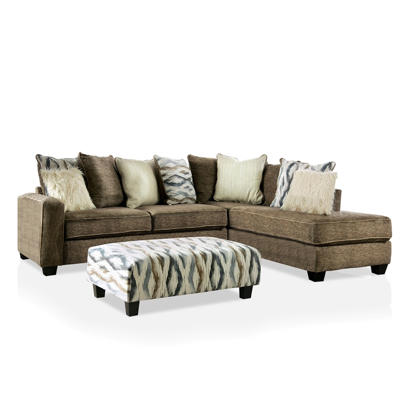 Furniture of America Kilmore Microfiber Sectional with Ottoman in Brown