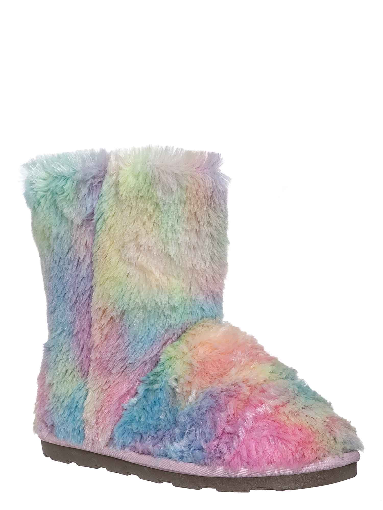 furry rainbow boots