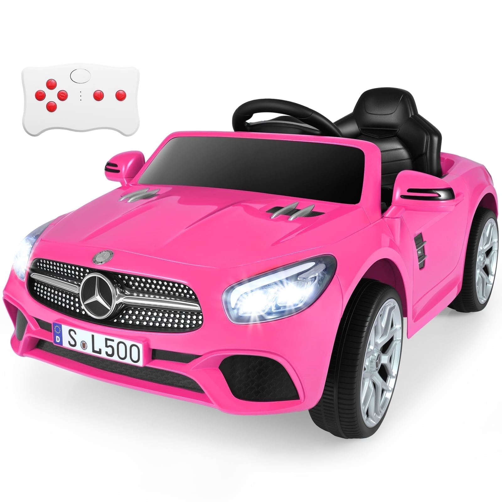 OLAKIDS 12V Electric Kids Ride On Car, Licensed Mercedes Benz SL500 Toy Car with Remote Control, MP3 Plug, USB, 2 Speeds, LED Lights, Battery Powered Toy Vehicle for Toddler Children