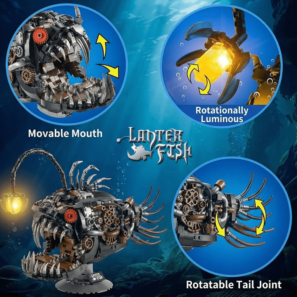 Mechanical Anglerfish Building Set, Ocean Animal Steampunk Lantern Fish Model Kit, STEM Gift for Adults & Teens, Home or Office Decor (1038 Pcs).