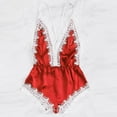 thumbnail image 4 of Xysaqa Women Lingerie Lace Satin Bodysuit Deep V Neck Teddy One-Piece Babydolls Nightwear Slim-Fit S-3XL, 4 of 7