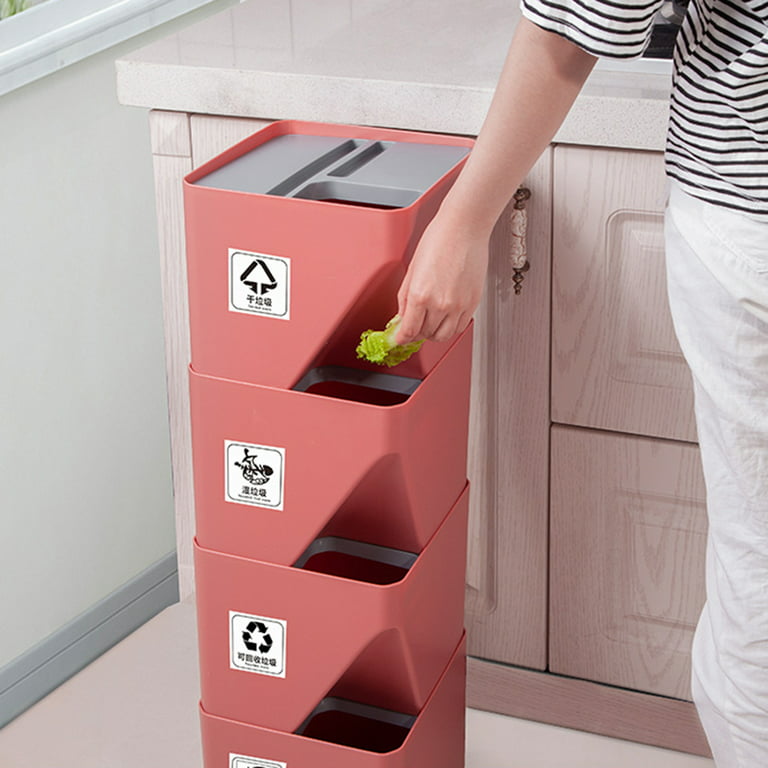 Household Trash Can Stackable Sorting Garbage Bin Recycling Bin Kitchen Dry  and Wet Separation Waste Bin Home Rubbish Storage Bin