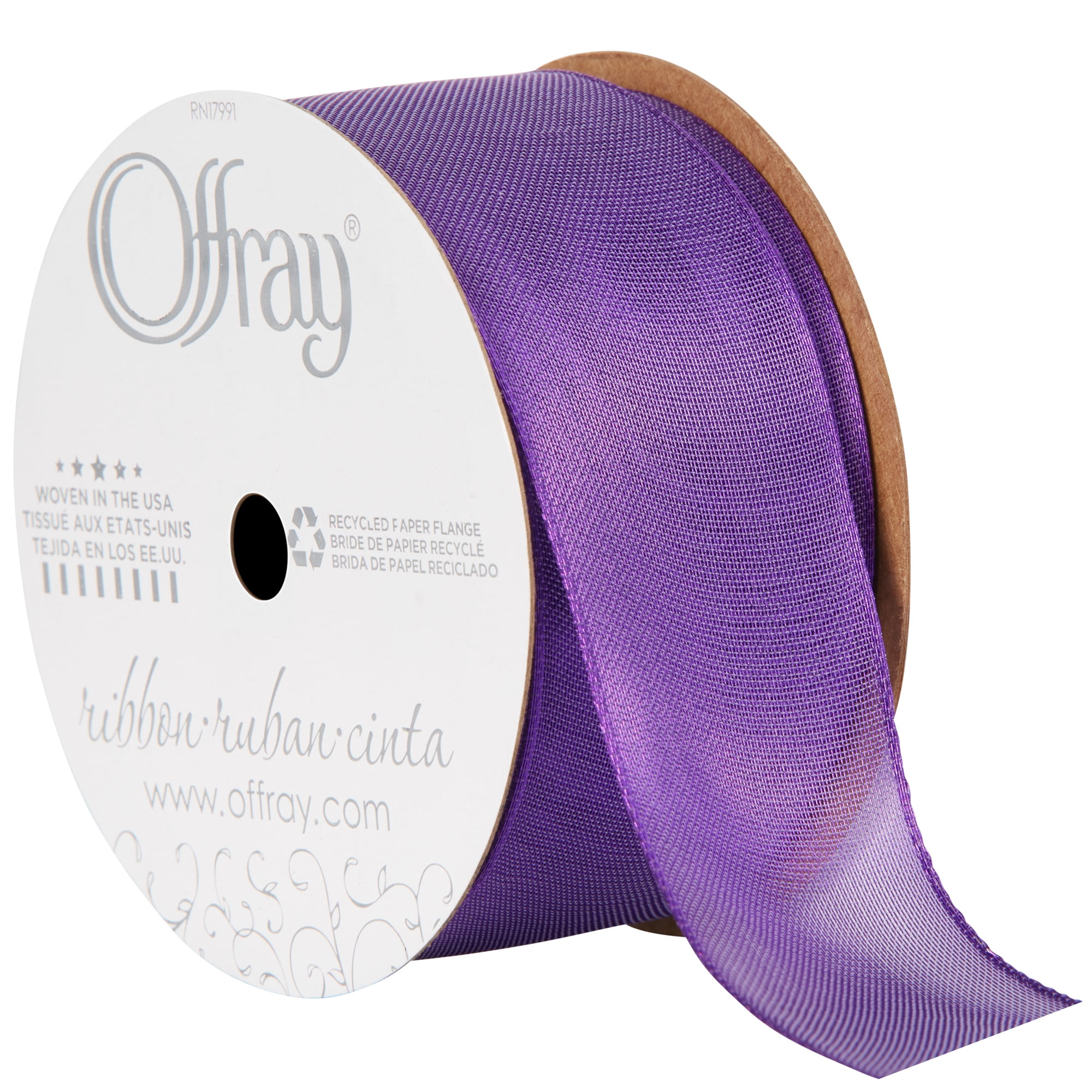 Offray Ribbon, Purple with White Polka Dot 1 1/2 inch Grosgrain