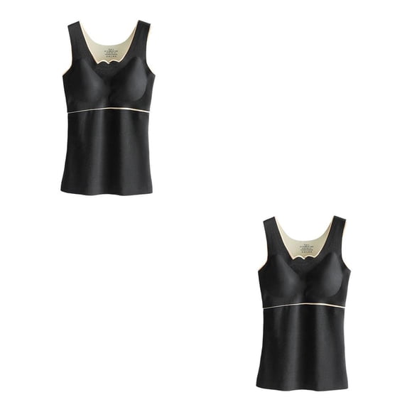 Minnieouse Ropa interior térmica femenina, chaleco informal de alta elasticidad para mantener el calor, accesorio de ropa para el hogar, XL negro 2Conjunto