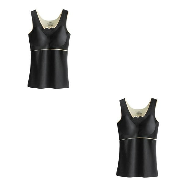 Minnieouse Ropa interior térmica femenina, chaleco informal de alta elasticidad para mantener el calor, accesorio de ropa para el hogar, XL negro 2Conjunto