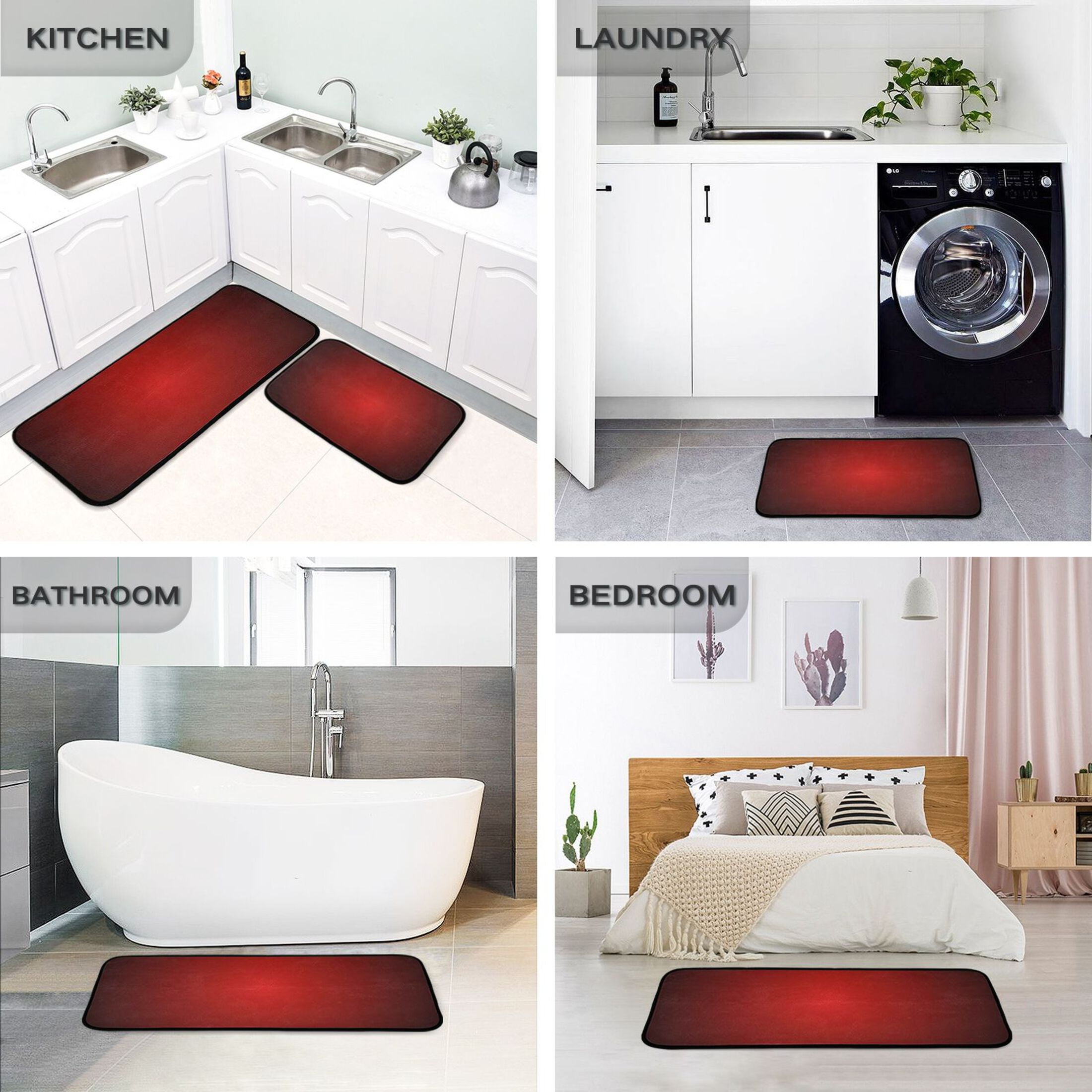 Ryvnso Gradient Red Kitchen Rugs Set Non Slip Runner Mats for Dining Room