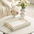 thumbnail image 6 of MODE HOME 2 Piece Woven Leather Ottoman Tray with Gold Handles, Perfect Rectangular Serving Tray for Living Room, Coffee Table Tray as Thoughtful Gift for Home Decor Enthusiasts (White), 6 of 8