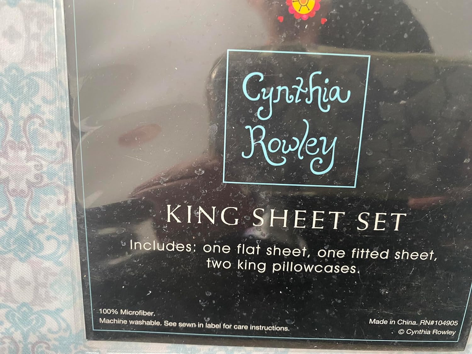 Cynthia Rowley 4 Piece King Sheet Set. Blue And Gray Medallions. 100% Polyester Microfiber. - image 2 of 4
