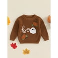 thumbnail image 4 of Loicainy Toddler Baby Boys Girls Halloween Sweaters 3 6 9 12 18 24 Months 2T 3T Witch Pumpkin Letter Ghost Long Sleeve Round Neck Ribbed Knitted Pullover Tops, 4 of 9