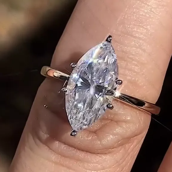 2.53CT Marquise Cut Moissanite Solitaire Engagement Ring 14K Yellow Gold Plated