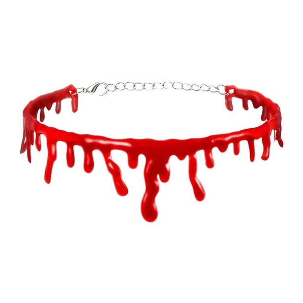 LUVCLS Gargantilla con sangre que gotea para Halloween, gargantilla con sangre que gotea roja, collar gótico rojo con corte de cuello de vampiro sangriento y terrorífico, collar punk de Halloween, j