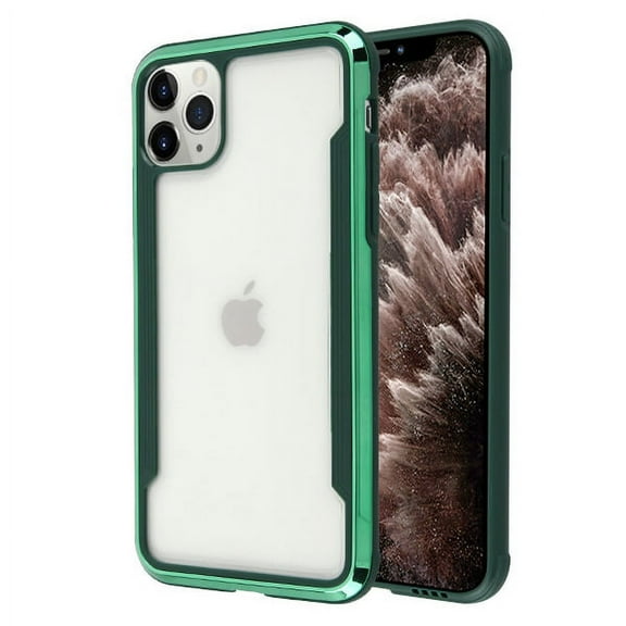 Apple iPhone 11 PRO MAX Phone Case Ultra Slim Anti-Slip Protective Hybrid Hard PC Back Electroplated Gun Metal Frame   Transparent PC Back [Green] Protector Fusion Cover for iPhone 11 Pro Max 65"