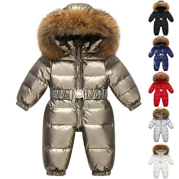 guisaled Baby Girl Winter Snowsuit Toddler Jacket Clothes for Boy Infant Jumpsuit Hoodied Winter Outdoor Warm Waterproof Coverall Snow Suit