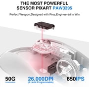 AJAZZ AJ199 Gaming Mouse: 60g Ultra-Lightwieght-PixArt 26K Optical Sensor-26,000DPI - 6 Programmable Buttons- HyperSpeed Wireless/Wired- Esports & FPS Gaming,Low Back Curve(Ergonomic-White