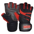 thumbnail image 3 of Weightlifting Gloves with Integrated Wrist Wrap Support Half Finger Body Building Gym Glove Red XX-Large, 3 of 6
