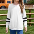 thumbnail image 5 of Dweltoz Girls Long Sleeve Shirts Striped Color Block Crewneck Tees Casual Loose Fit Tunic Tops Soft Pullover Sweatshirts Kids Big Girls Fall Back to School Clothes Size 2-13 Years,White, 5 of 6