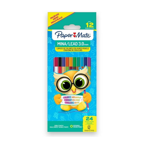 Lápices de Colores Paper Mate Redondos 3.0mm Doble Punta 12 Piezas