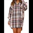 thumbnail image 2 of Camisas de Franela A Cuadros para Mujer, Blusas y Vestidos de Larga con Botones, de Gran Tamaño Rosa M, 2 of 8