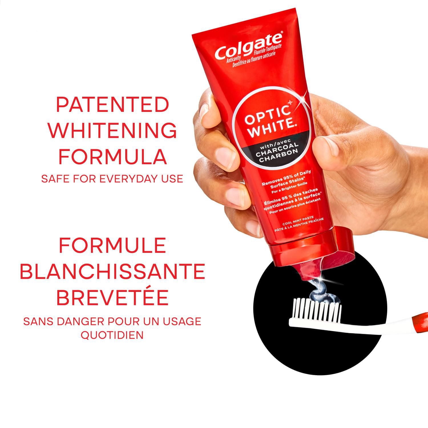 Colgate Optic White with Charcoal Toothpaste, Cool Mint Paste, 90 mL, 90 mL