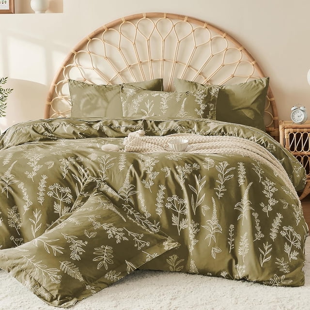 Housse de Couette Format Grand Réversible Ensemble de Housse de Couette Florale avec Fermeture Éclair Pièces Motifs Botaniques Ensemble de Literie en Microfibre Douce (&#;x Taies d'Oreiller &#;x&#