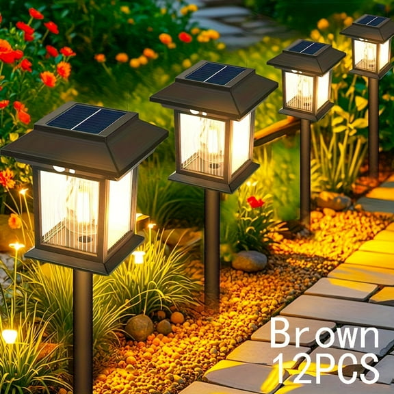12pcs Super Bright 20-120lm Solar Pathway Lights Outdoor, Bigger Size Solar Powered Garden Lights, Lamp For Yard Pathway Landscape