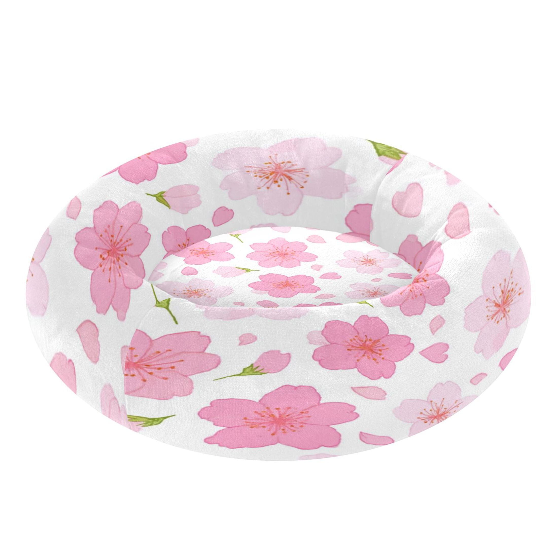Iauyy Pet Couch Donut Cat Bed for Indoor Cats/Small Dogs Washable & Machine with Non-slip Bottom Calming Cat Furniture, Cherry Blossom Petals (M)