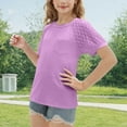 thumbnail image 5 of tarylea Girls Tops Crochet Short Sleeve Shirts Round Neck T Shirts Loose Fitted Summer Blouses, 5 of 8