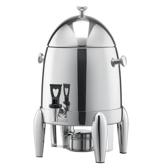 VEVOR Stainless Steel Beverage Dispenser, 2.7 Gallon Drink Dispenser with Alcohol Burner, Hot & Cold Drink Dispensers for Coffee Tea Hot Water, with Spigot Ice Tube, for Restaurants,Hotels,Parties