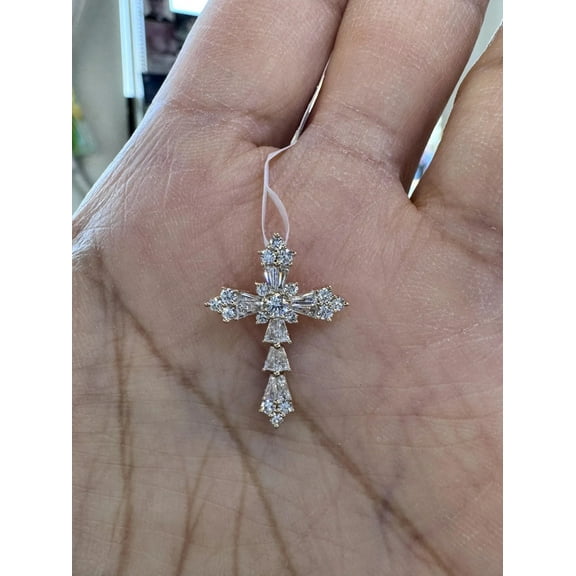 Classic Gems Cluster Pendant Necklace 3.20 CT Round & Baguette Cut D/VVS1 Moissanite 14K White Gold Plated 925 Sterling Silver