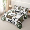 thumbnail image 3 of meiyoeat Outdoor Hunting Wildlife Twin Quilt Set for Men Boys, Vintage Rustic Cabin Patchwork Twin Coverlet Set, Olive Drab, 2pcs, 3 of 7
