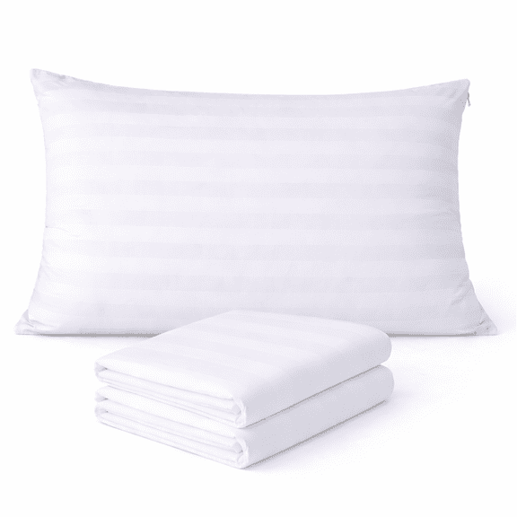 Continental Bedding 100% Cotton Damask Stripe Pillow Protector – 300 Thread Count, Zippered Hypoallergenic Cover - Standard - 2 Pack