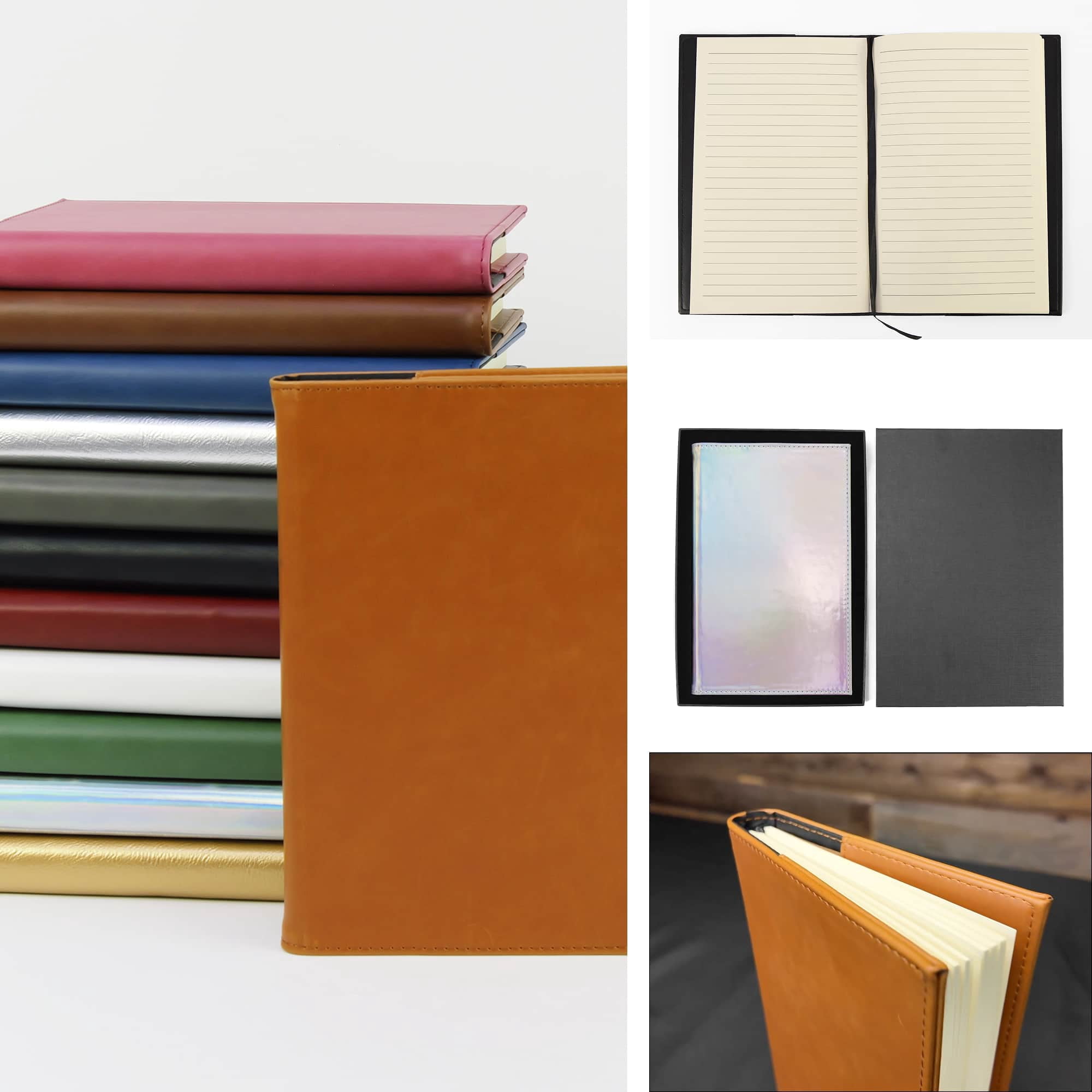 MakerFlo Laserette Journal Notebook Sample Pack, Engravable Vegan Leather Journals with Lined Pages and Gift Boxes, 8.75 in x 5.5 in, 12 Pack